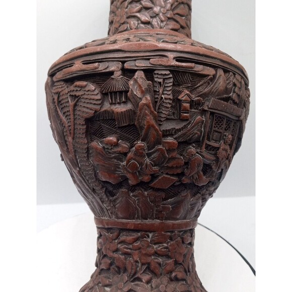 Chinese Cinnabar Vase Carved Super Rare Piece Original Antique 8 1/2" Tall - Picture 16 of 16